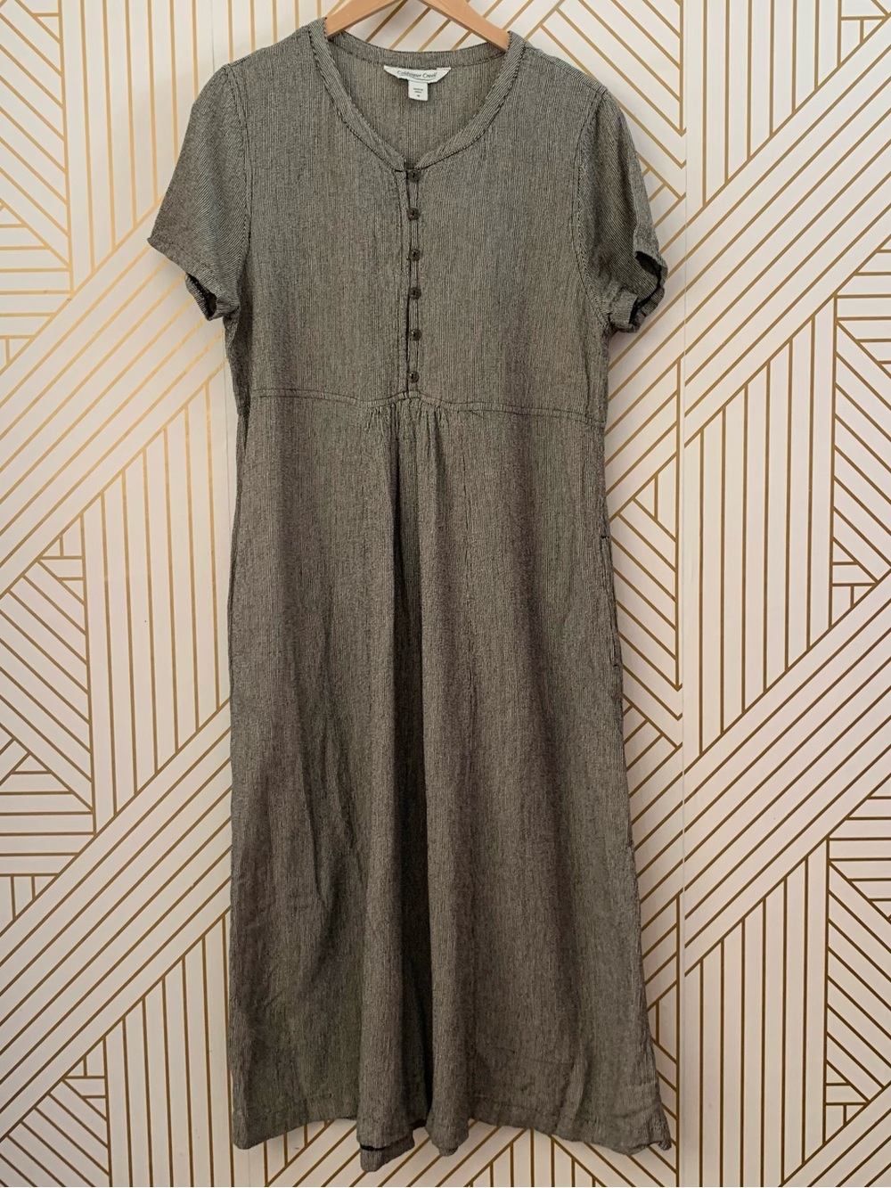 Coldwater Creek cptton blend striped Lagenlook  Cottagecore midi Dress Pockets M